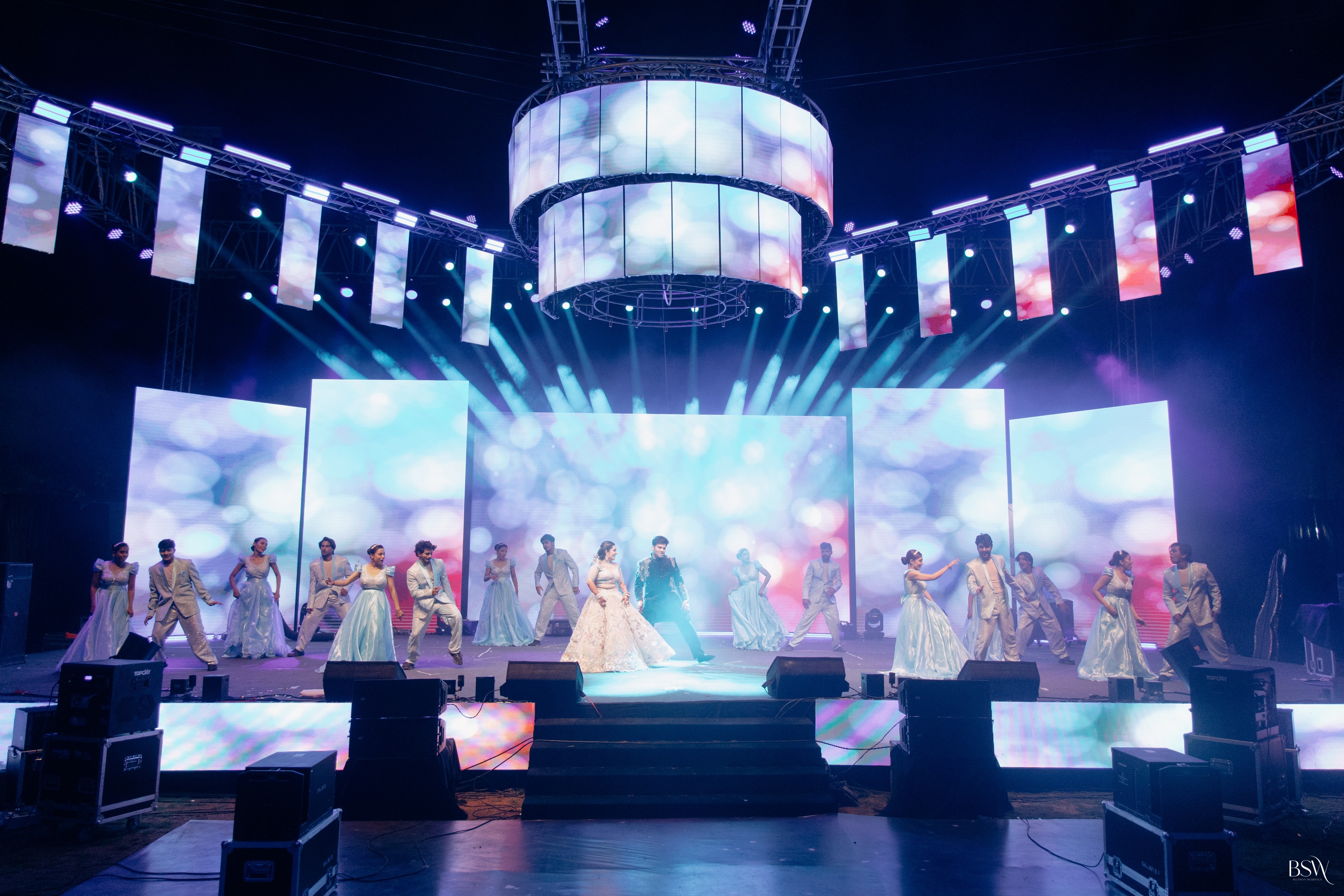 Grand stage performance with LED screens and choreography
